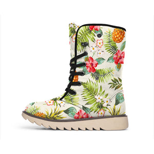 White Aloha Pineapple Pattern Print Winter Boots