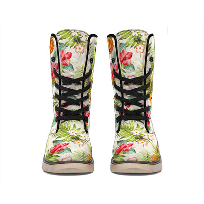 White Aloha Pineapple Pattern Print Winter Boots