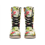 White Aloha Pineapple Pattern Print Winter Boots