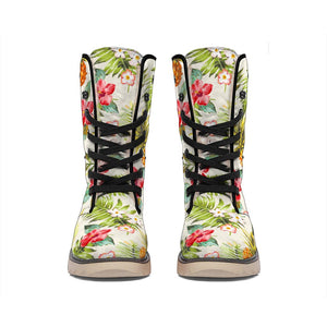 White Aloha Pineapple Pattern Print Winter Boots