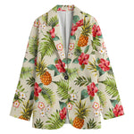 White Aloha Pineapple Pattern Print Women's Blazer