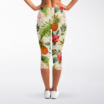 White Aloha Pineapple Pattern Print Women's Capri Leggings