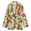 White Aloha Pineapple Pattern Print Women's Cotton Blazer