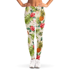 White Aloha Pineapple Pattern Print Women's Leggings