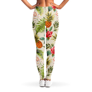 White Aloha Pineapple Pattern Print Women's Leggings