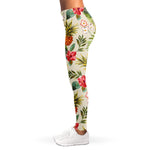 White Aloha Pineapple Pattern Print Women's Leggings