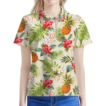 White Aloha Pineapple Pattern Print Women's Polo Shirt