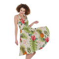 White Aloha Pineapple Pattern Print Sleeveless Knee Length Dress