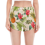 White Aloha Pineapple Pattern Print Women's Split Running Shorts