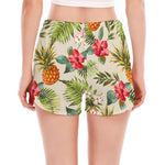 White Aloha Pineapple Pattern Print Women's Split Running Shorts