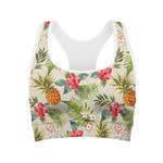 White Aloha Pineapple Pattern Print Women's Sports Bra