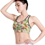 White Aloha Pineapple Pattern Print Women's Sports Bra