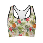 White Aloha Pineapple Pattern Print Women's Sports Bra