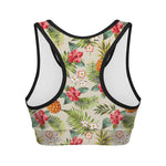 White Aloha Pineapple Pattern Print Women's Sports Bra