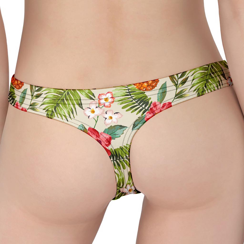 White Aloha Pineapple Pattern Print Women's Thong