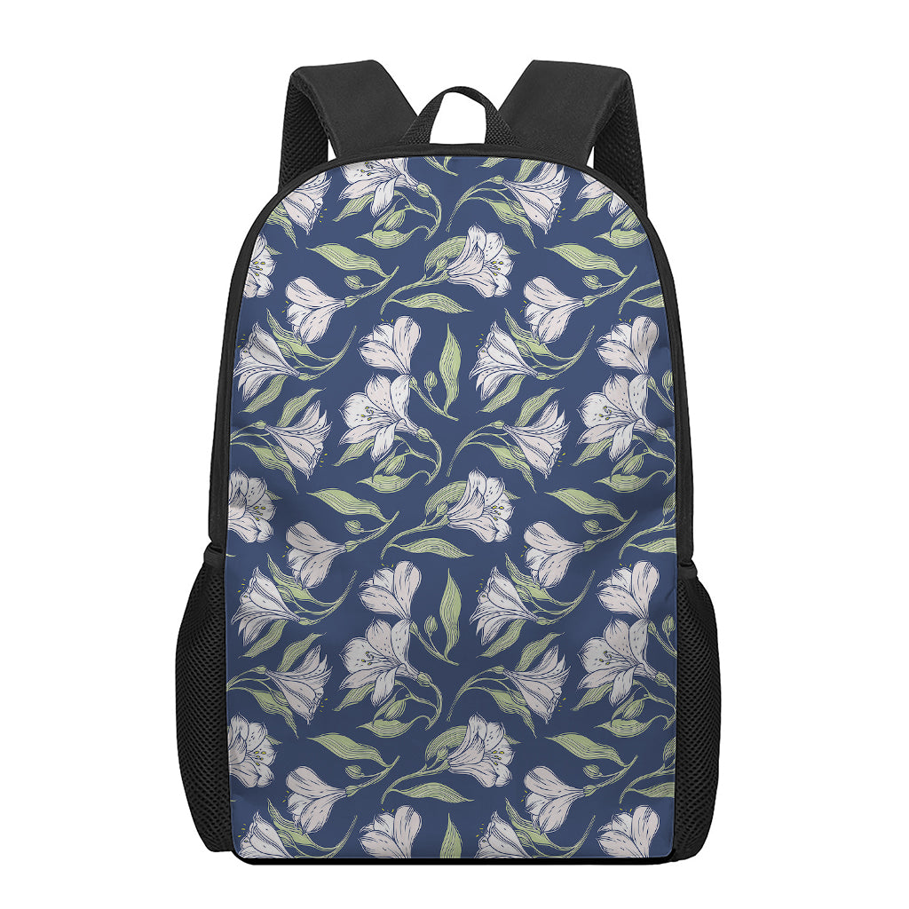 White Alstroemeria Pattern Print 17 Inch Backpack