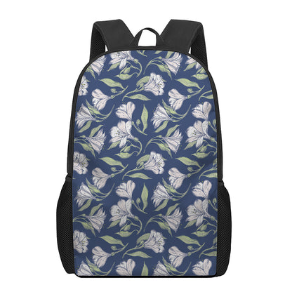 White Alstroemeria Pattern Print 17 Inch Backpack