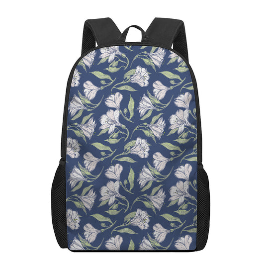 White Alstroemeria Pattern Print 17 Inch Backpack