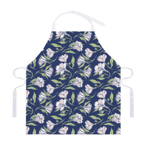 White Alstroemeria Pattern Print Adjustable Apron