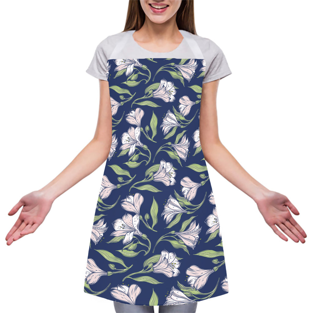 White Alstroemeria Pattern Print Adjustable Apron