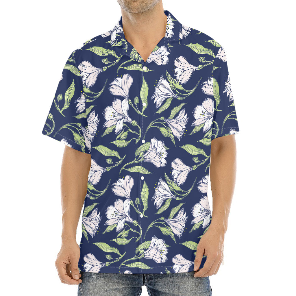 White Alstroemeria Pattern Print Aloha Shirt
