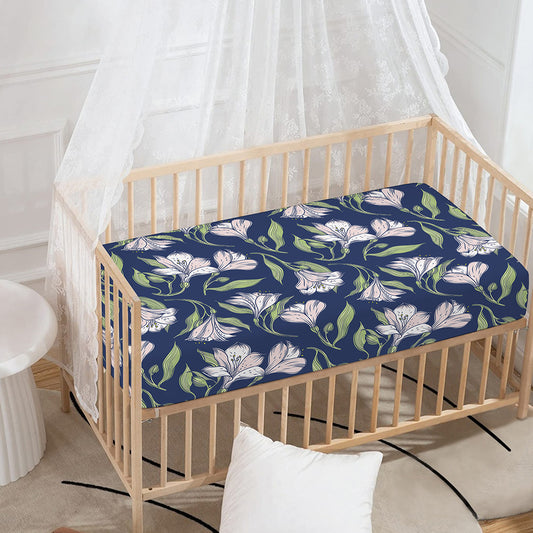 White Alstroemeria Pattern Print Baby Crib Sheet