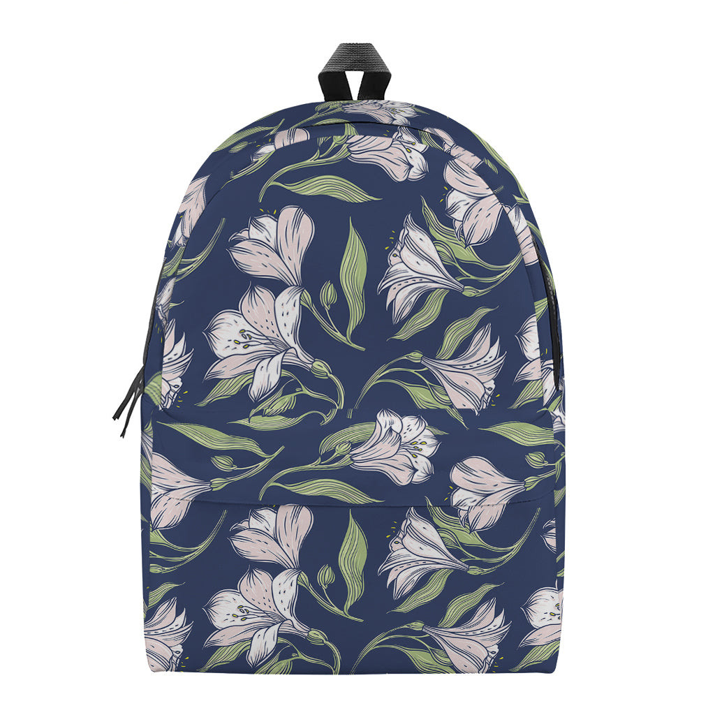 White Alstroemeria Pattern Print Backpack
