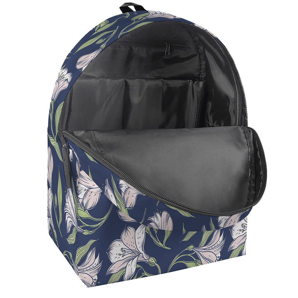White Alstroemeria Pattern Print Backpack