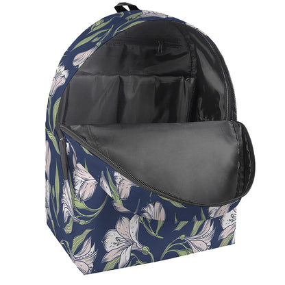 White Alstroemeria Pattern Print Backpack