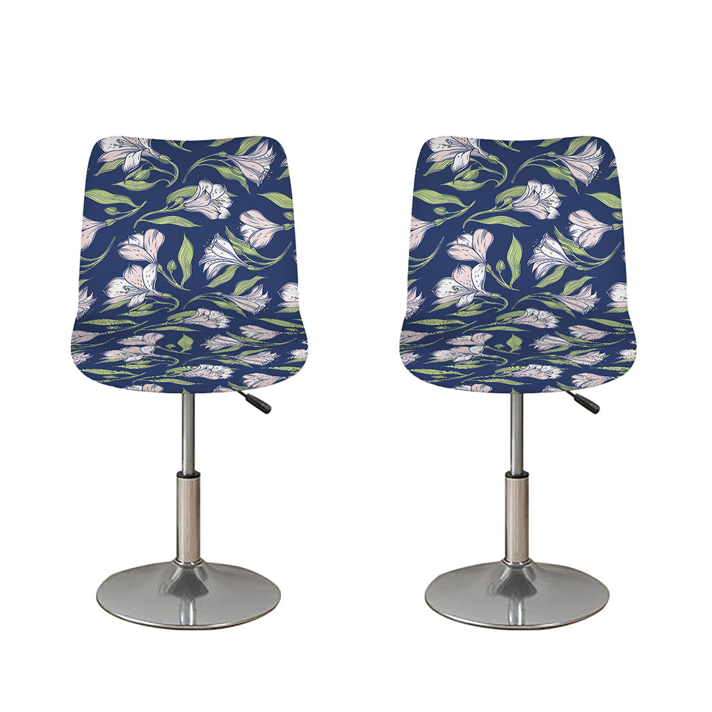 White Alstroemeria Pattern Print Bar Stool Covers