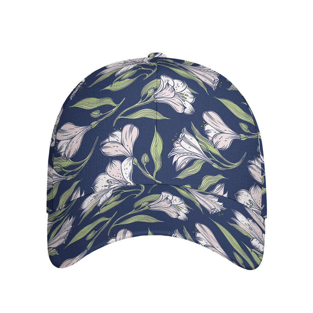 White Alstroemeria Pattern Print Baseball Cap