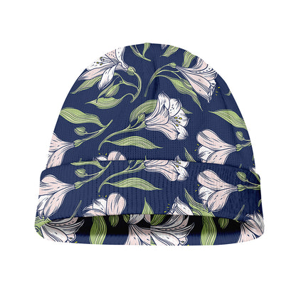White Alstroemeria Pattern Print Beanie