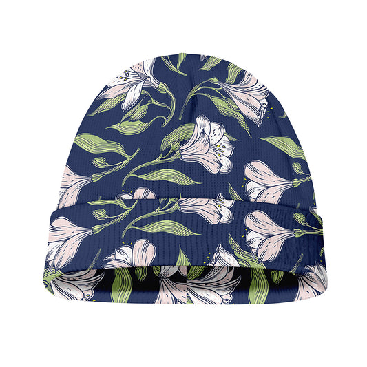 White Alstroemeria Pattern Print Beanie