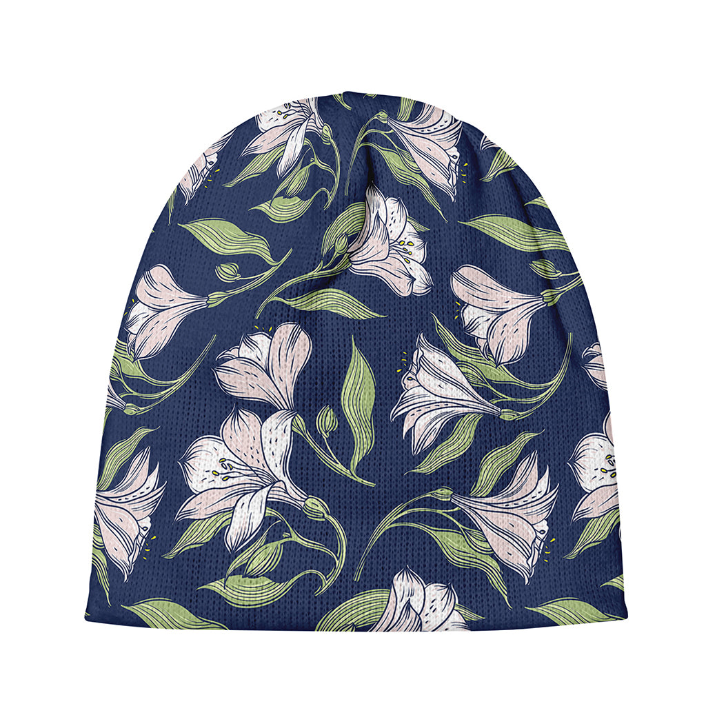 White Alstroemeria Pattern Print Beanie