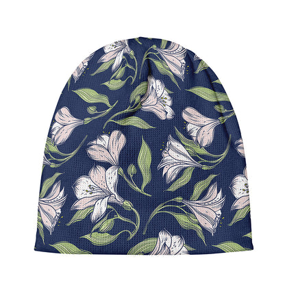 White Alstroemeria Pattern Print Beanie