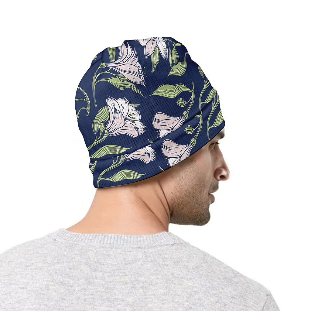White Alstroemeria Pattern Print Beanie
