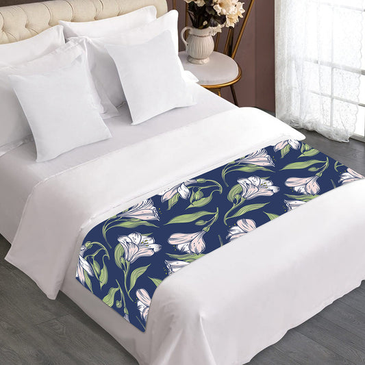 White Alstroemeria Pattern Print Bed Runner