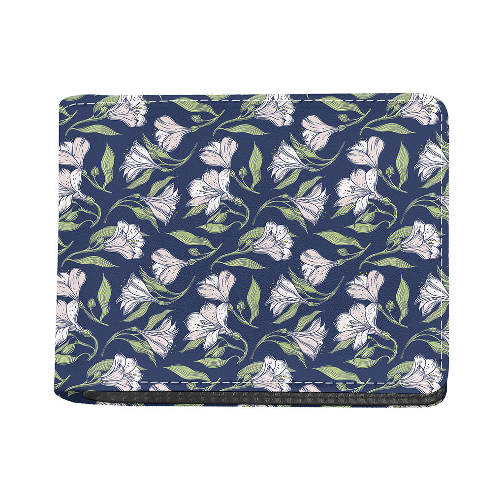 White Alstroemeria Pattern Print Bifold Wallet