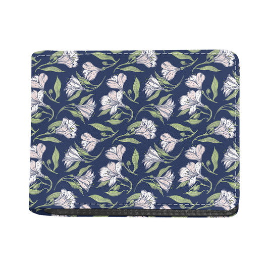 White Alstroemeria Pattern Print Bifold Wallet