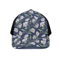 White Alstroemeria Pattern Print Black Mesh Trucker Hat