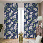 White Alstroemeria Pattern Print Blackout Pencil Pleat Curtains