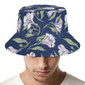 White Alstroemeria Pattern Print Bucket Hat