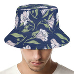 White Alstroemeria Pattern Print Bucket Hat