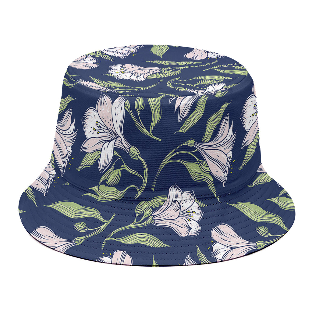 White Alstroemeria Pattern Print Bucket Hat