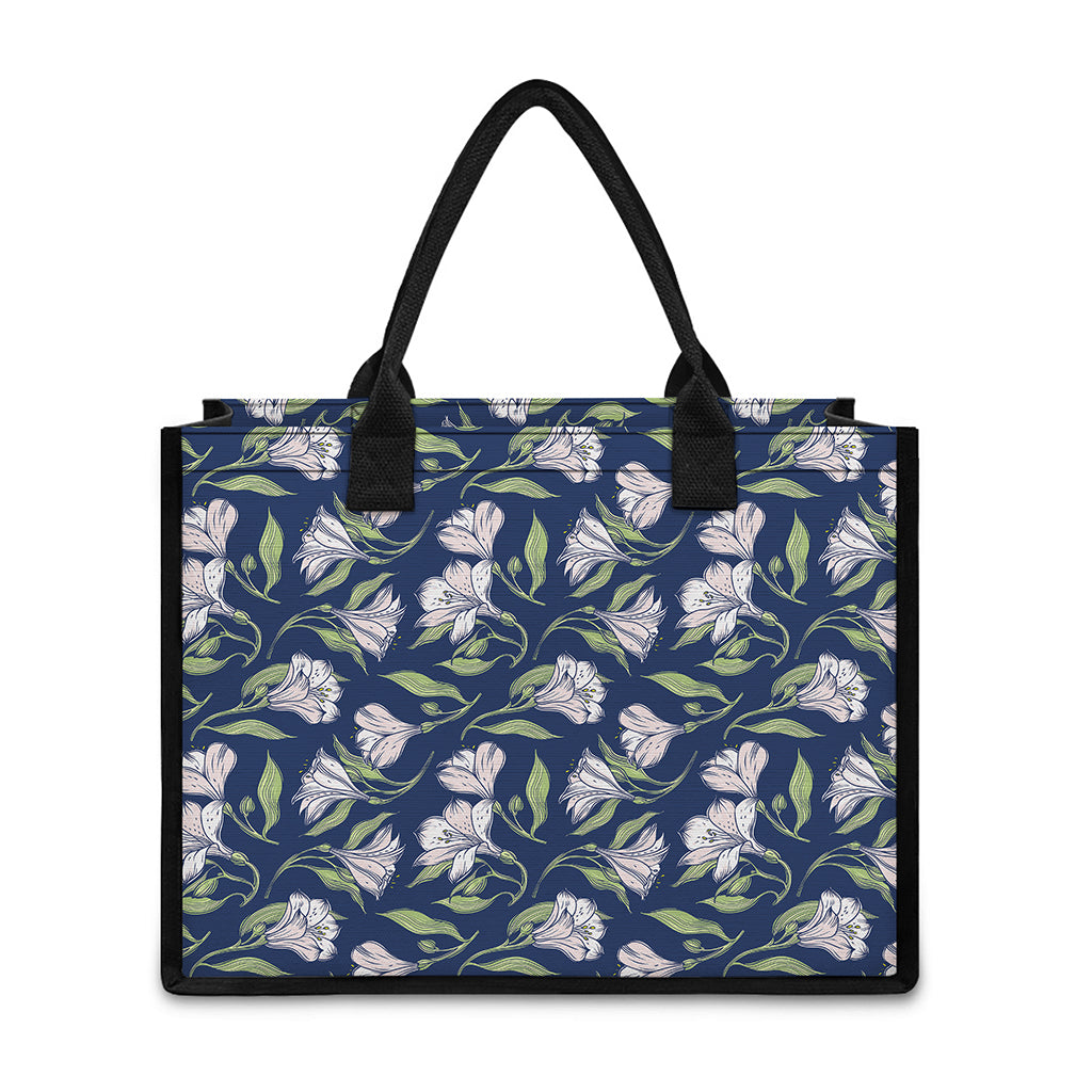 White Alstroemeria Pattern Print Canvas Tote Bag