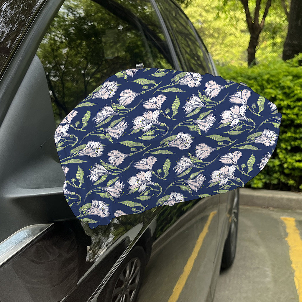 White Alstroemeria Pattern Print Car Side Mirror Covers