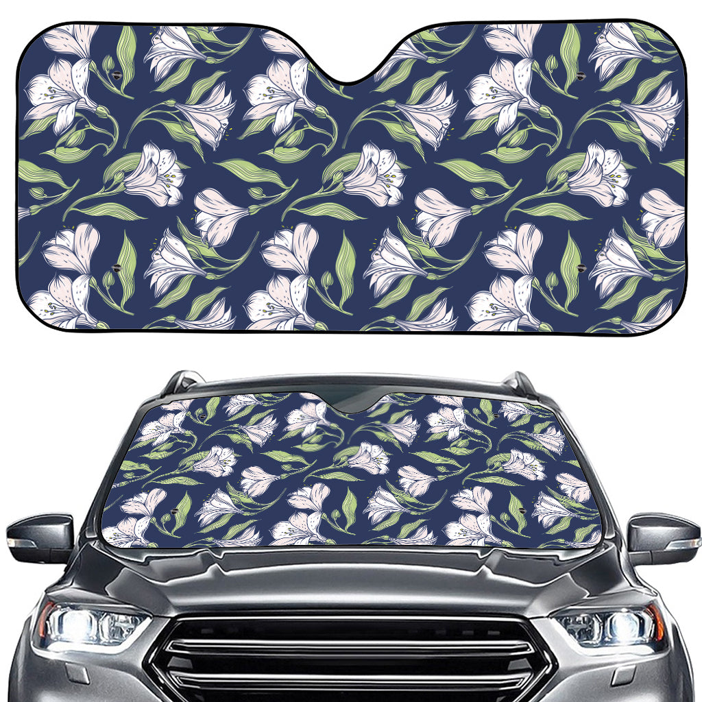 White Alstroemeria Pattern Print Car Windshield Sun Shade