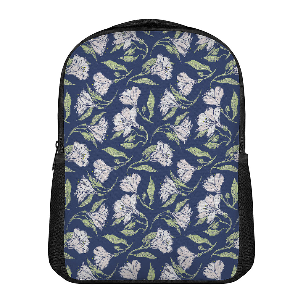 White Alstroemeria Pattern Print Casual Backpack