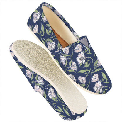 White Alstroemeria Pattern Print Casual Shoes