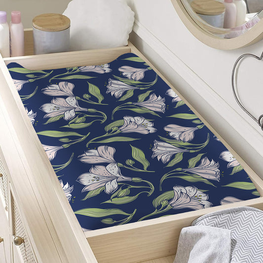 White Alstroemeria Pattern Print Changing Pad Cover